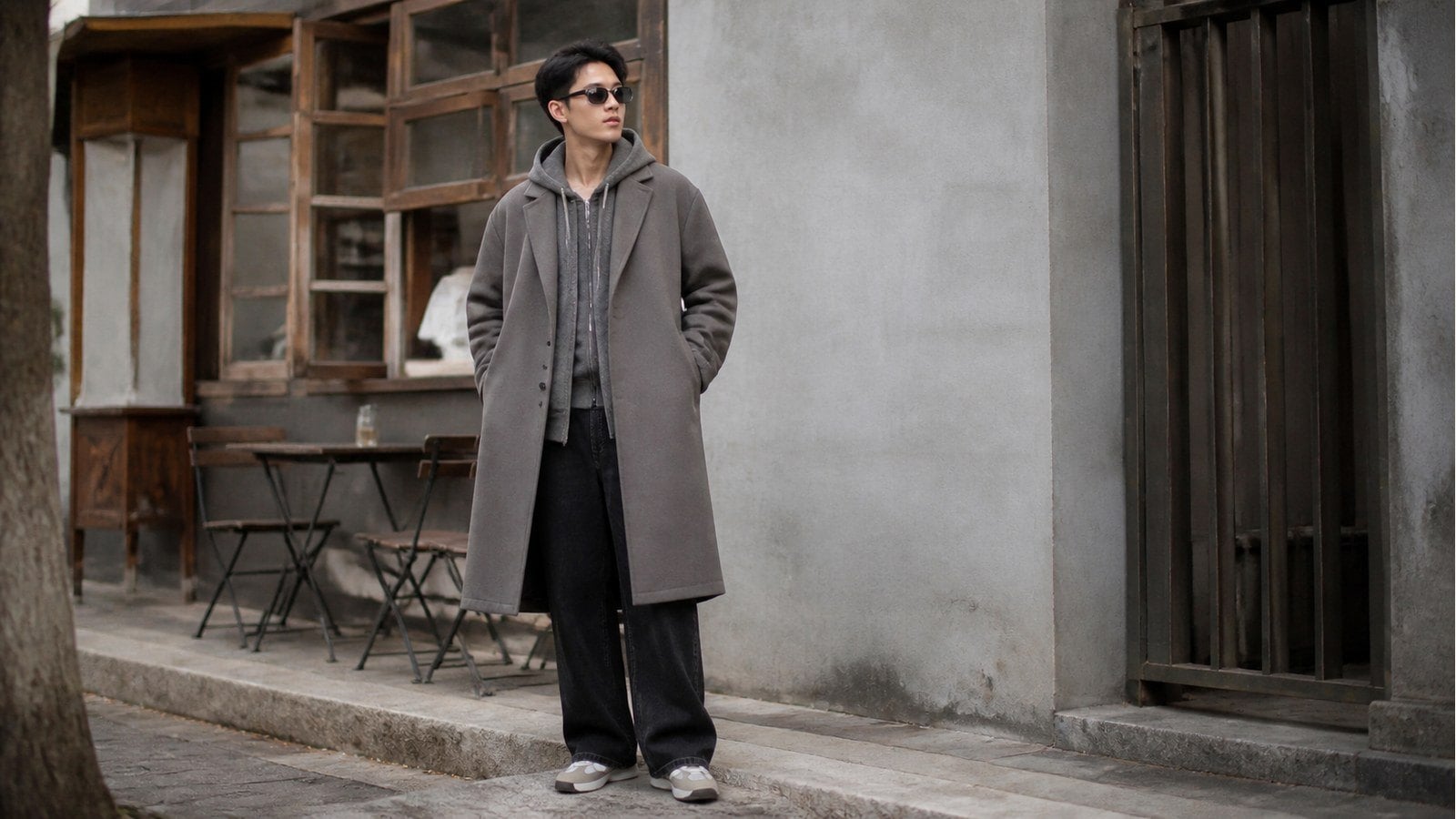 Áo măng tô nam với hoodie