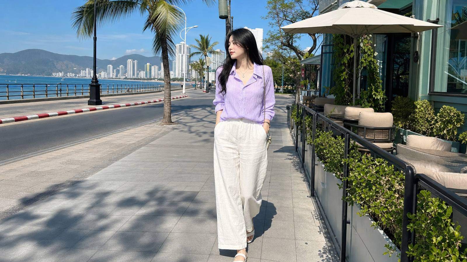 Outfit nhẹ, thoáng và có độ rơi vừa phải cho Nha Trang