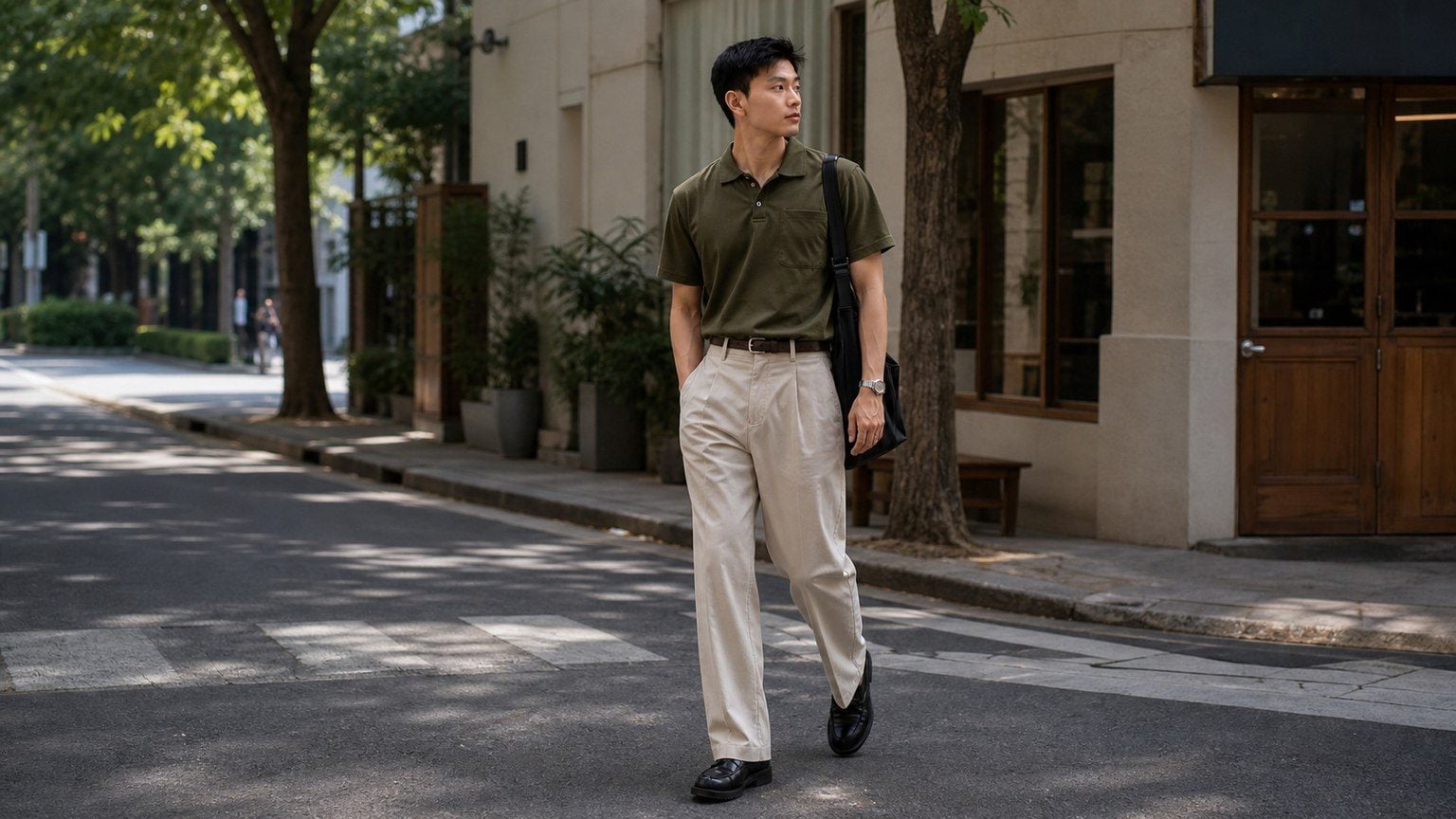 Polo xanh olive phối quần kaki sáng cho nam 2003 đi học, đi làm hoặc gặp gỡ cuối tuần