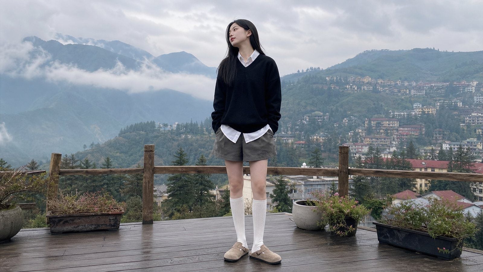 Đầm len chần bông nhẹ phối quần legging và boots giữ ấm tốt khi đi nhiều