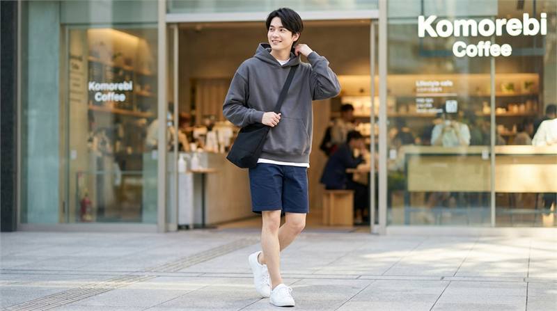 Phối đồ hoodie với quần short, phong cách sporty casual năng động và trẻ trung cho chàng trai trong những ngày không quá lạnh.