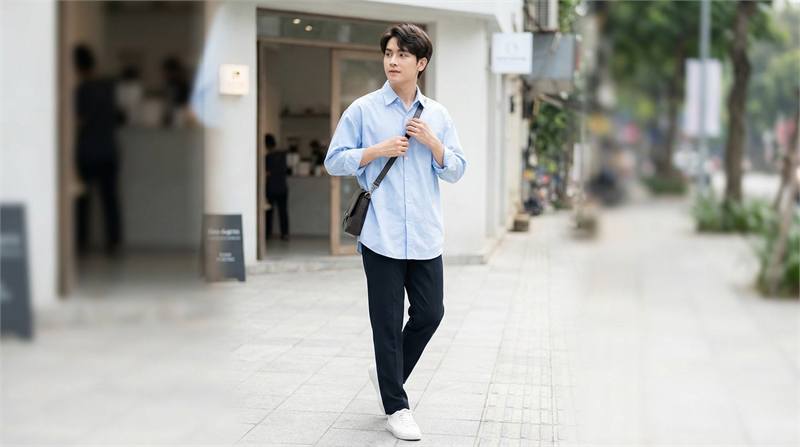 Sơ mi classic fit với phom rộng, tạo cảm giác thoải mái và vẻ truyền thống, lý tưởng cho người thích phong cách đứng đắn, dễ vận động.