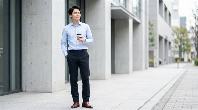 Phối áo sơ mi nam trơn màu, quần âu tối màu và giày da cho phong cách công sở lịch lãm, chỉn chu, toát lên vẻ trưởng thành.