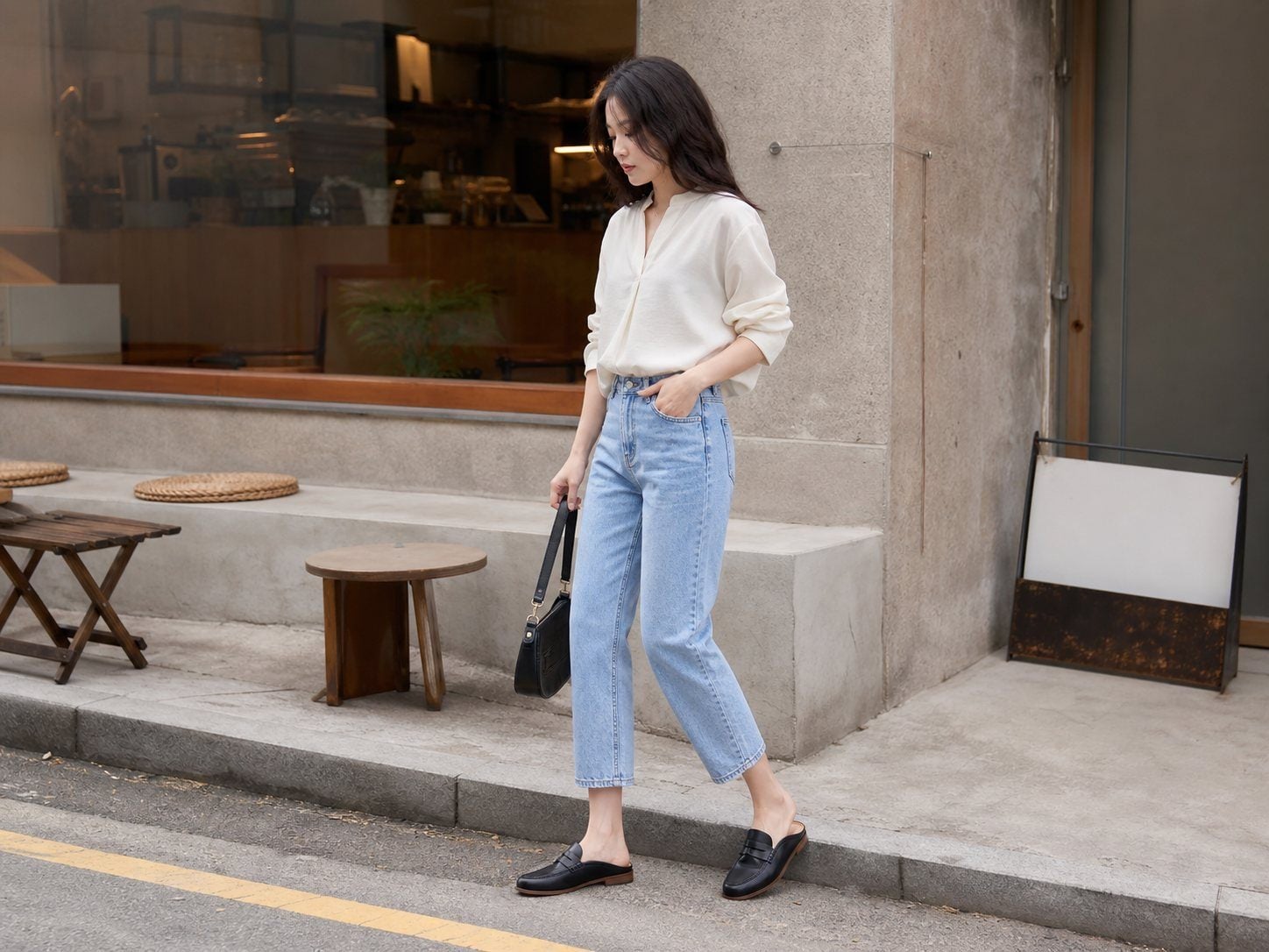 Giày sục phối quần jeans cho outfit hằng ngày gọn và thanh lịch