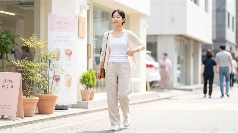 Phối đồ phóng khoáng với quần linen hoặc quần vải rũ mềm mại, kết hợp áo tank top hoặc sơ mi mỏng, tạo cảm giác thoải mái, thoáng đãng cho mùa hè.