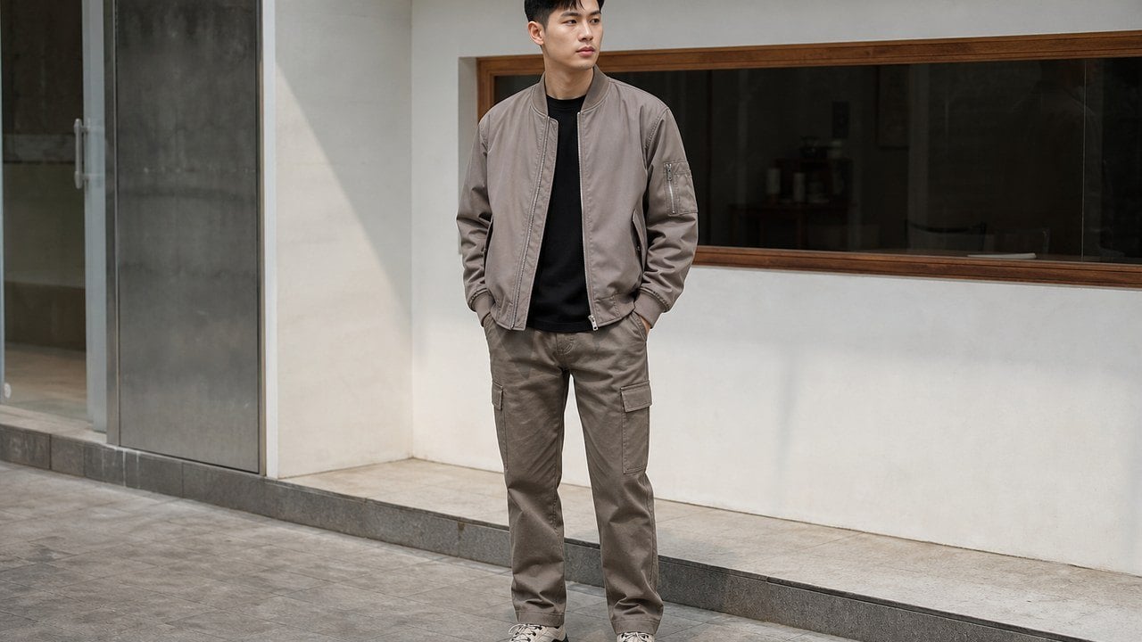 Áo bomber nam phối quần cargo