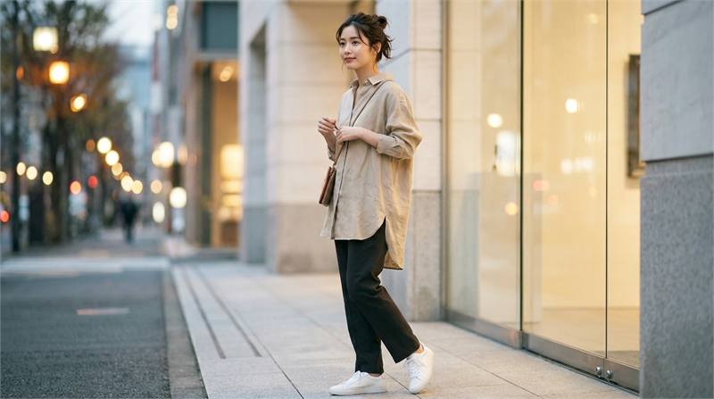 Áo sơ mi cổ V tối giản màu trơn giúp tôn đường nét cơ thể, mang lại cảm giác thanh thoát, kéo dài cổ và làm gương mặt thon gọn hơn.