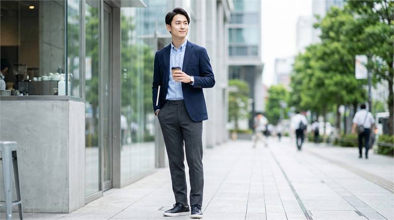 Phối áo sơ mi trắng cùng blazer navy, tạo vẻ ngoài smart casual lịch thiệp, phù hợp công sở hiện đại và gặp gỡ trang trọng.
