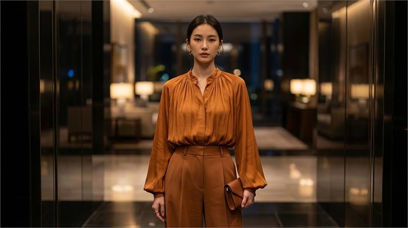 Áo sơ mi cổ trụ trắng tinh tế, phong cách tối giản và hiện đại, dễ dàng phối đồ, mang nét thanh lịch Á Đông.