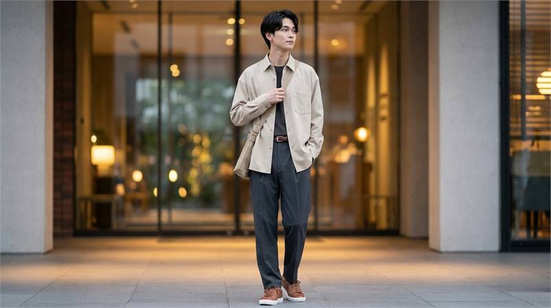 Phối áo sơ mi nam cùng phụ kiện tinh tế: giày da/loafers cho công sở; sneaker/mũ/balo cho phong cách casual năng động.