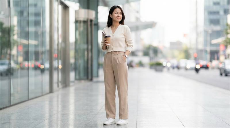 Phối quần ống rộng cùng cardigan ngắn tạo phong cách mềm mại, nữ tính, tôn dáng và hợp cho thời tiết mát mẻ, mang đậm hơi hướng Hàn Quốc.