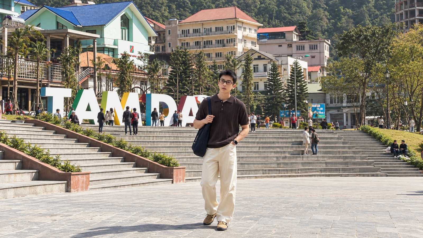 Outfit đi Tam Đảo: Polo, quần dài dáng thẳng và giày thể thao