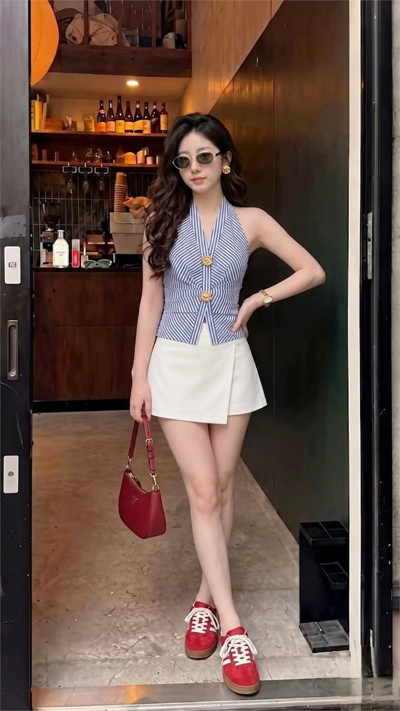 Skort chữ A màu trắng với thiết kế vạt chéo gọn gàng