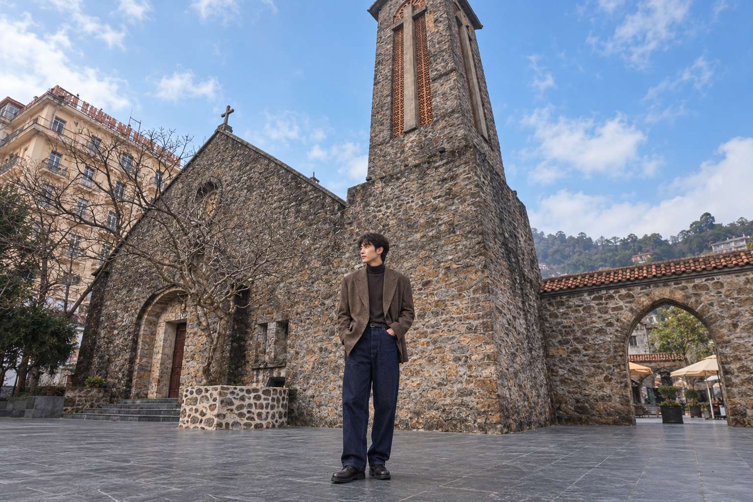 Outfit đi Tam Đảo: Áo len cổ lọ, áo khoác dạ và boots đế bám
