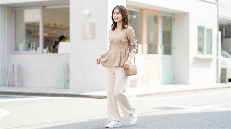 Bí quyết phối quần ống rộng cùng áo peplum hoặc chiết eo giúp tôn dáng, tạo đường cong và nét nữ tính, che khuyết điểm bụng dưới gọn gàng.