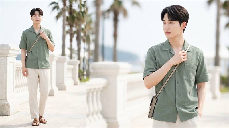 Phong cách mùa hè năng động cho nam với áo sơ mi linen, áo cổ Cuban thoáng mát, gam màu sáng và họa tiết nhiệt đới.