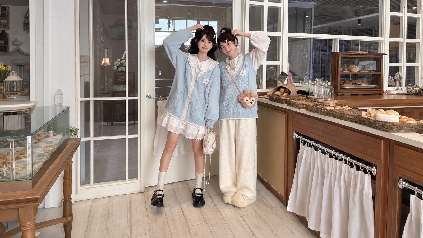 Hai bạn thân đứng đối xứng như soi gương để ảnh có nhịp thú vị