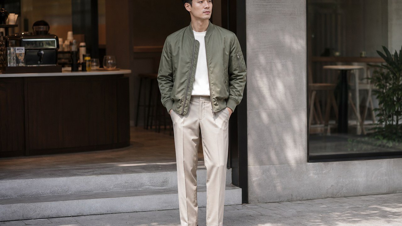 Áo bomber nam phối quần tây ống đứng