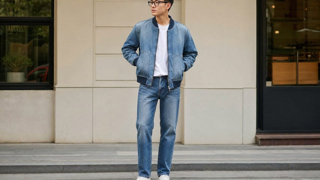Áo bomber nam phối denim on denim