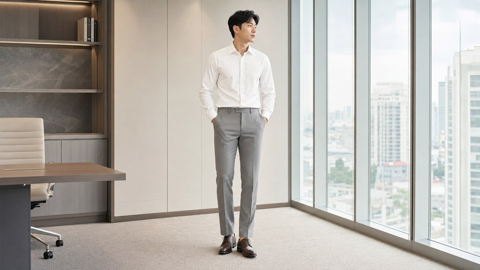 Sơ mi trắng phối quần tây ghi cho công sở gọn và sạch