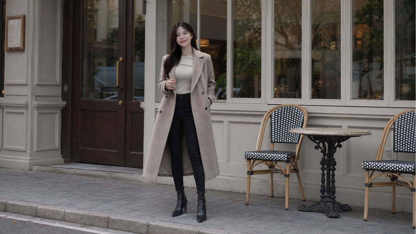 Áo măng tô nữ với quần skinny hoặc legging