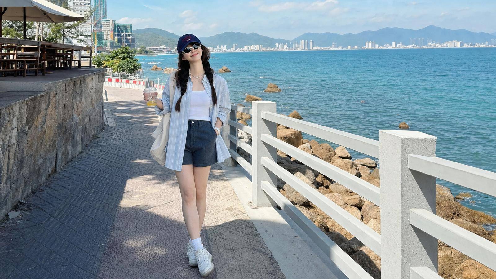Sơ mi oversized phối tank top và short cho outfit mát, gọn ở Nha Trang
