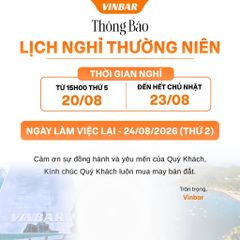 [VINBAR THÔNG BÁO] - LỊCH NGHỈ THƯỜNG NIÊN NĂM 2026