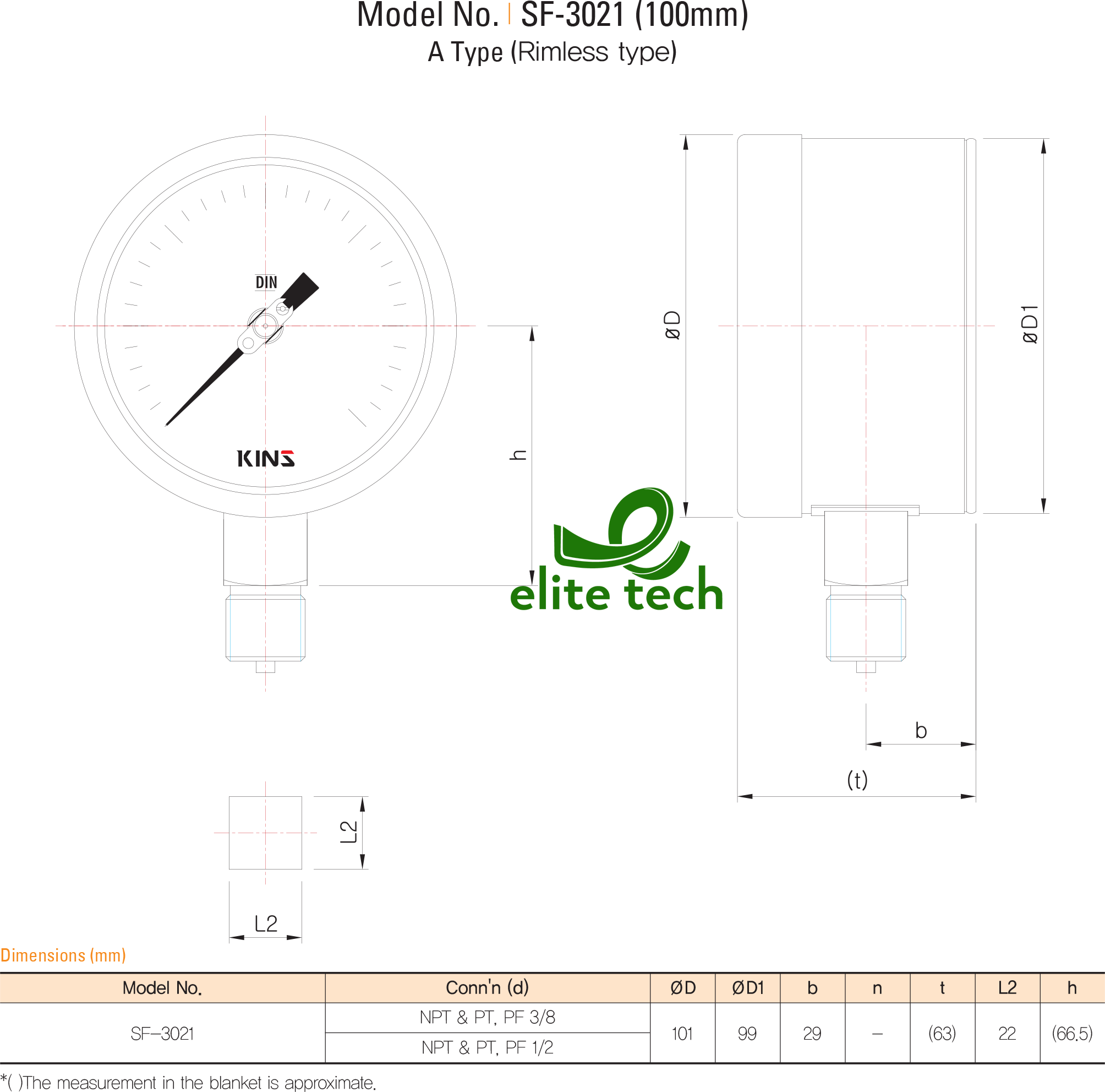 Đồng Hồ Áp Suất KINS SF-3020 100mm Solid Front Safety Pressure Gauge