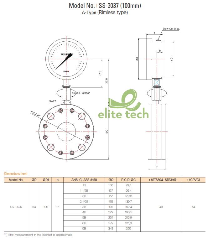 Đồng Hồ Áp Suất KINS SS-3037 Ring Diaphragm Type Pressure Gauge