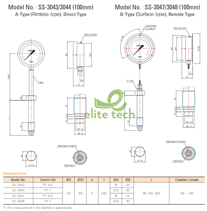 Đồng Hồ Áp Suất KINS SS-3040 Diaphragm Seal Type Pressure Gauge