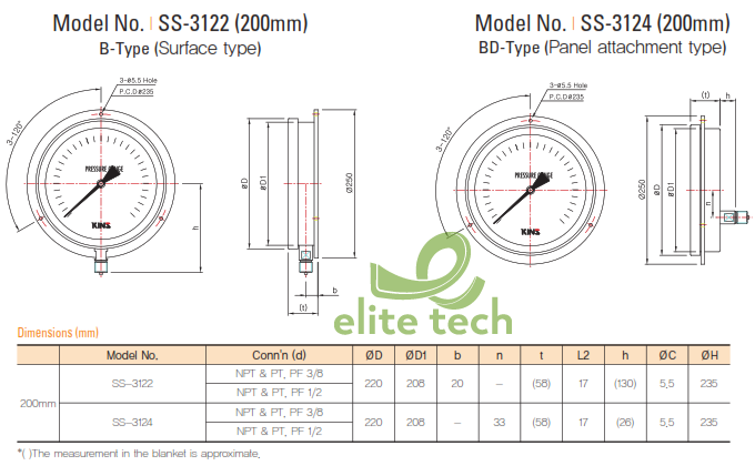 Đồng Hồ Áp Suất KINS SS-3122 Test Pressure Gauge