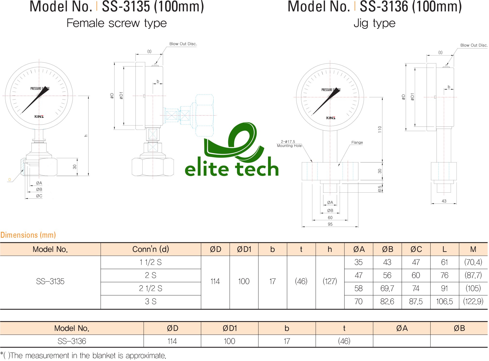 Đồng Hồ Áp Suất KINS SS-3135 SS-3136 Sanitary Pressure Gauge