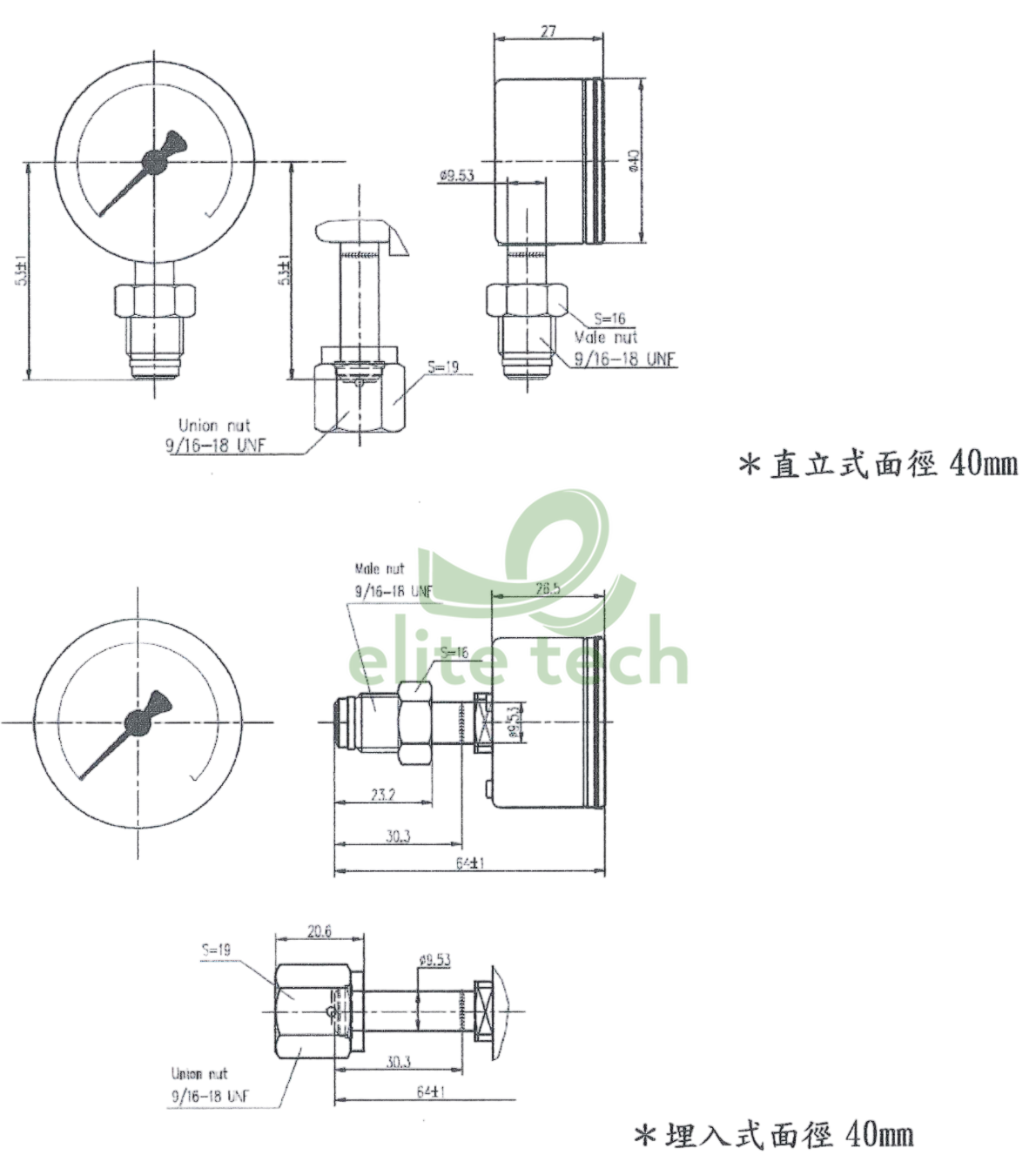 Đồng Hồ Áp Suất SAFE GAUGE Ultra High Purity Pressure Gauge Dimension