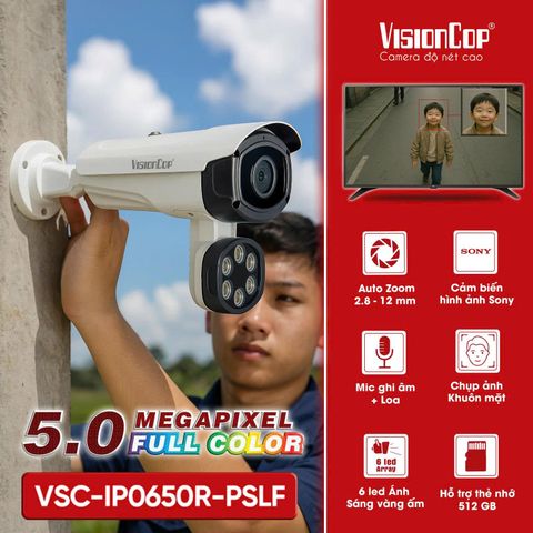 An ninh chuẩn phố – Sắc nét từng khung hình  - Camera IP Trụ FULL COLOR 5.0MP VSC-IP0650R-PSLF
