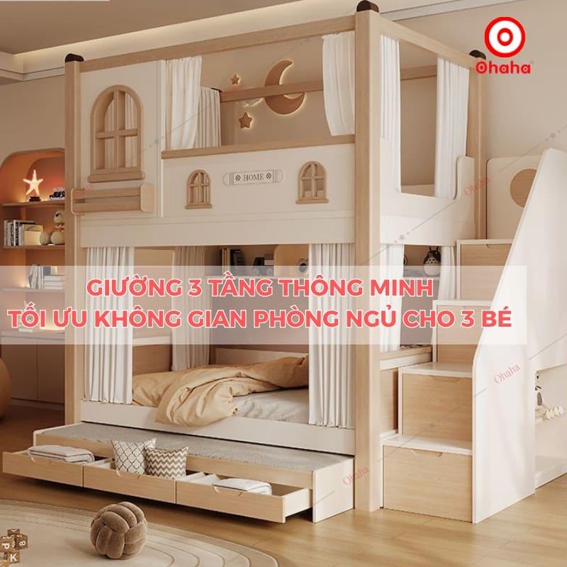 Giường 3 tầng thông minh, tối ưu không gian phòng ngủ cho 3 bé