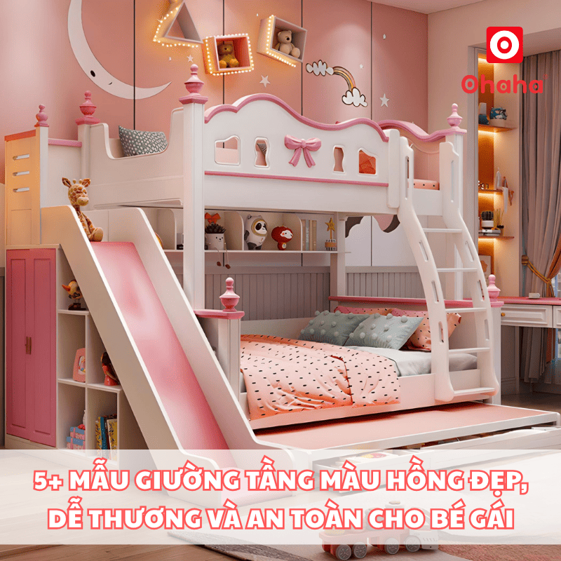 5+ Mẫu giường tầng màu hồng đẹp, dễ thương và an toàn cho bé gái