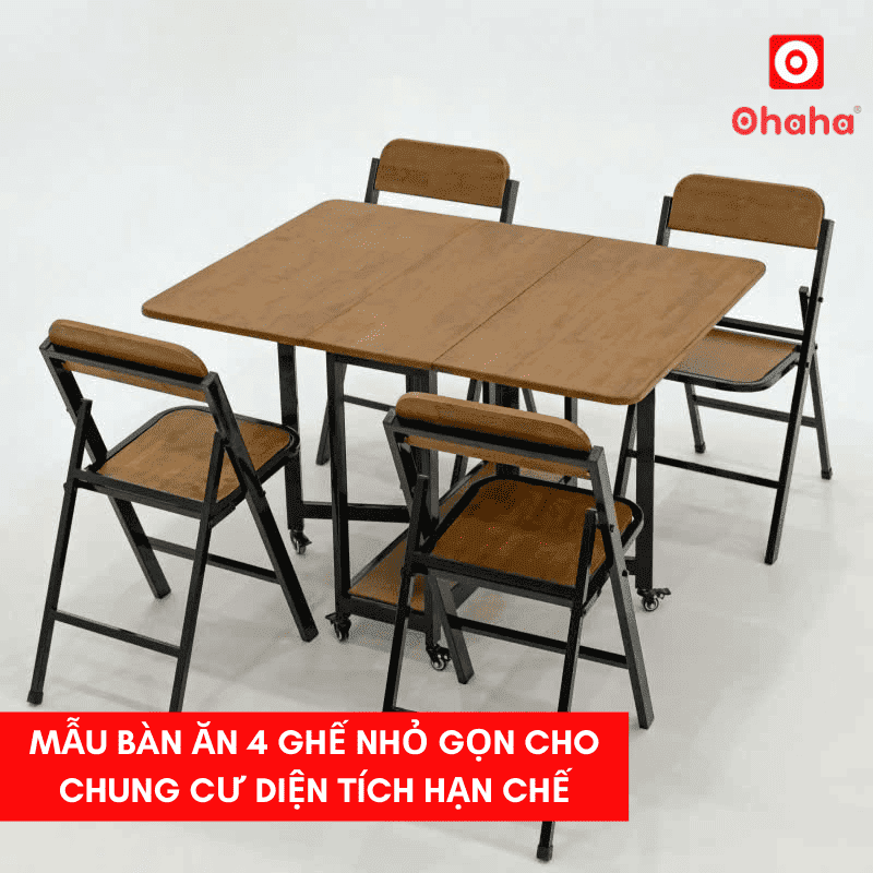 Mẫu bàn ăn 4 ghế nhỏ gọn cho chung cư diện tích hạn chế