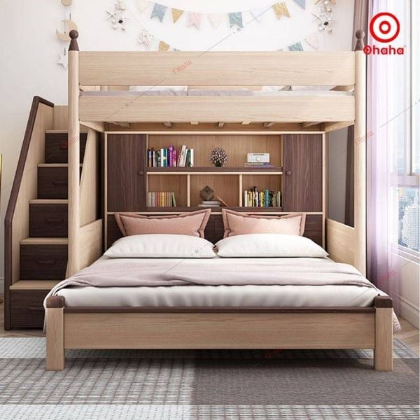 Giường tầng thông minh hiện đại chất liệu gỗ tự nhiên