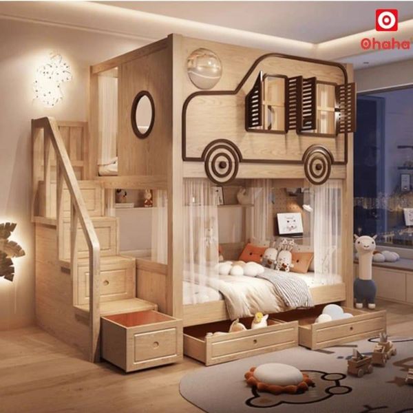 Mẫu giường tầng cho bé trai hình xe hơi cao cấp