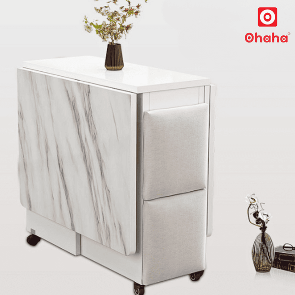 Bàn ăn gấp gọn thông minh có ghế bọc nệm và bánh xe Ohaha - BA024 gọn gàng, tiện lợi