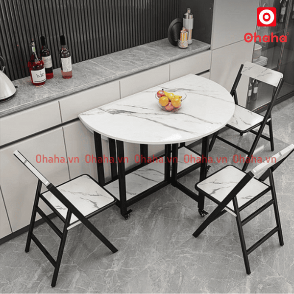 Bàn ăn gấp gọn thông minh có ghế và bánh xe Ohaha - BA025 sang trọng, tiện lợi
