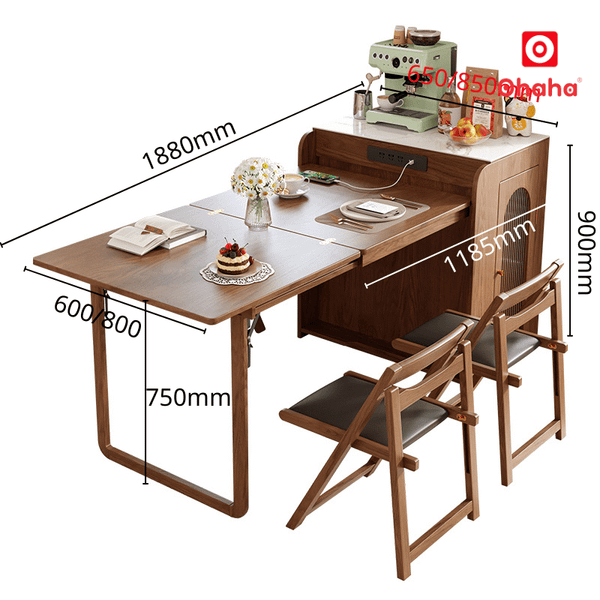 Kích thước tổng thể của bàn ăn xếp gọn kết hợp tủ bếp hiện đại OHAHA