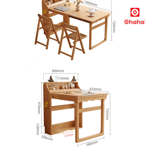 Kích thước tổng thể của bàn ăn xếp&nbsp;gọn kết hợp tủ đựng gia vị