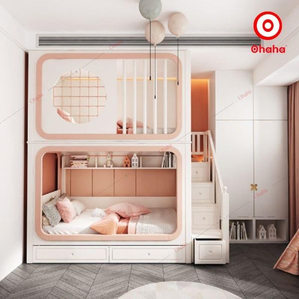 Bố trí giường tầng cho bé gái đẹp, tối ưu diện tích