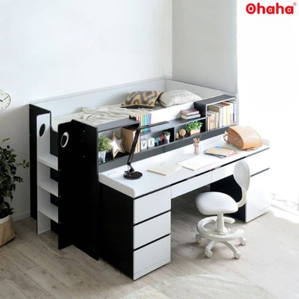 Giường tầng tone màu trắng đen nam tính cho con trai