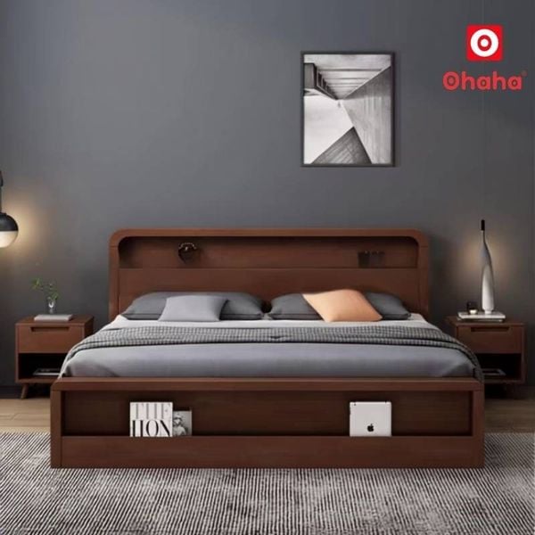 Giường ngủ gỗ tự nhiên&nbsp;phong cách Nhật Bản hiện đại