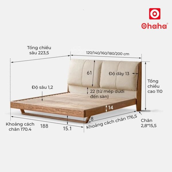 Mẫu giường ngủ gỗ đẹp đầu nệm bọc da sang trọng cho gia đình
