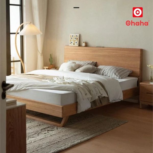 Giường ngủ gỗ cao su tự nhiên OHAHA - GGTN010 bền đẹp sang trọng