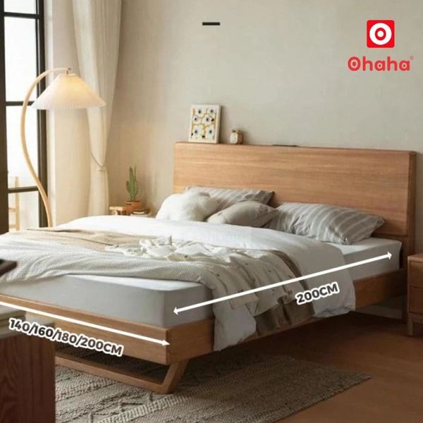 Giường ngủ gỗ tự nhiên GGTN010 phong cách tối giản màu gỗ sáng