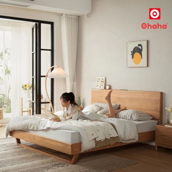 Mẫu giường ngủ gỗ tự nhiên hiện đại OHAHA GGTN010 cho phòng ngủ